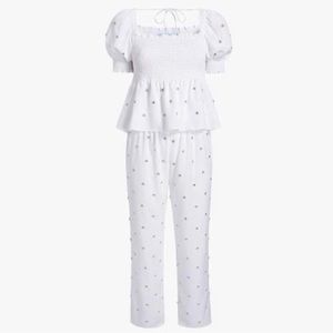 NWT Hill House White Jewel Jammie Set Small Pants, XS Top